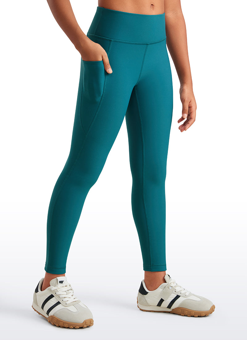CRZ YOGA Girl's High Rise Thermal Fleece Lined Soft Pocket Leggings Green Jade