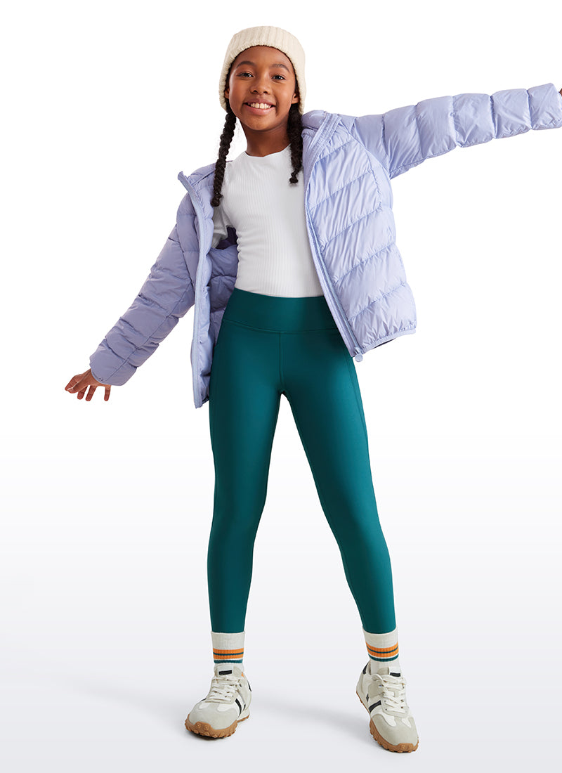 CRZ YOGA Girl's High Rise Thermal Fleece Lined Soft Pocket Leggings Green Jade