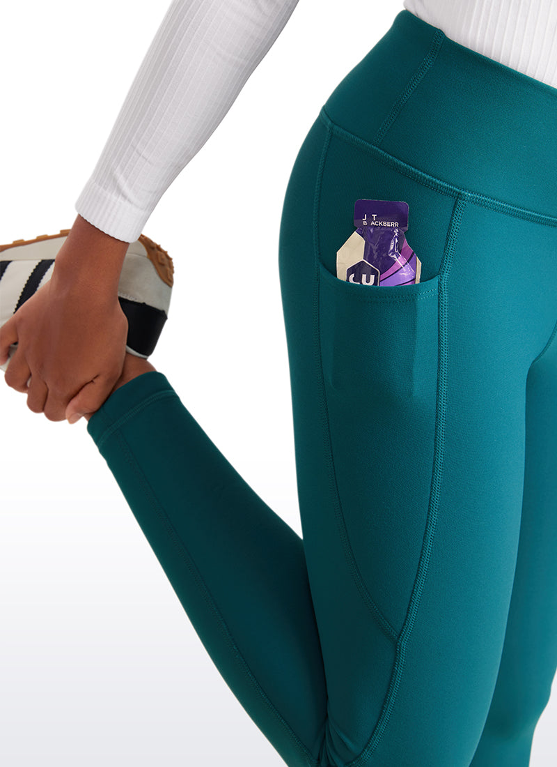 CRZ YOGA Girl's High Rise Thermal Fleece Lined Soft Pocket Leggings Green Jade