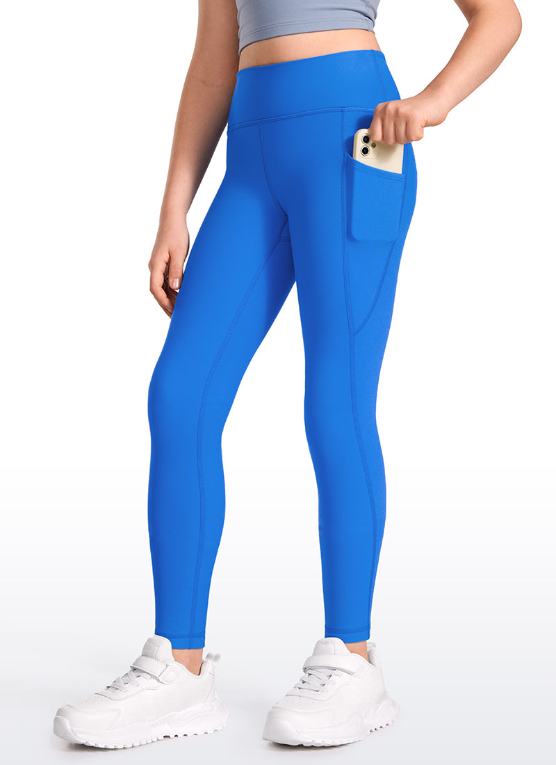 CRZ YOGA Girl's High Rise Thermal Fleece Lined Soft Pocket Leggings Sparkle Blue