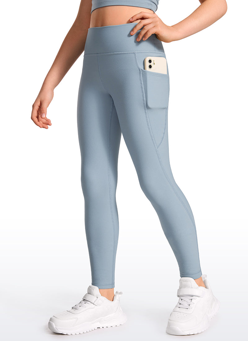 CRZ YOGA Girl's High Rise Thermal Fleece Lined Soft Pocket Leggings Cambric Blue