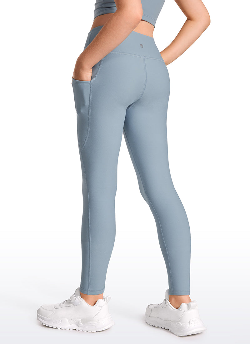 CRZ YOGA Girl's High Rise Thermal Fleece Lined Soft Pocket Leggings Cambric Blue