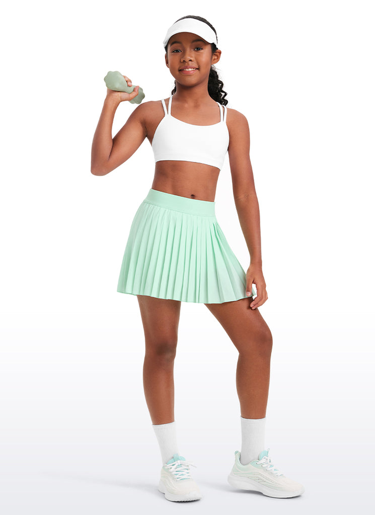 CRZ YOGA Girl's Tennis Sports Pleated Skirts Feathery-Fit Teens Skirts Neon Orange