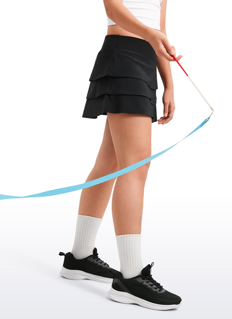 CRZ YOGA Girl's Tennis Athletic Ruffle Skirts with Shorts Black