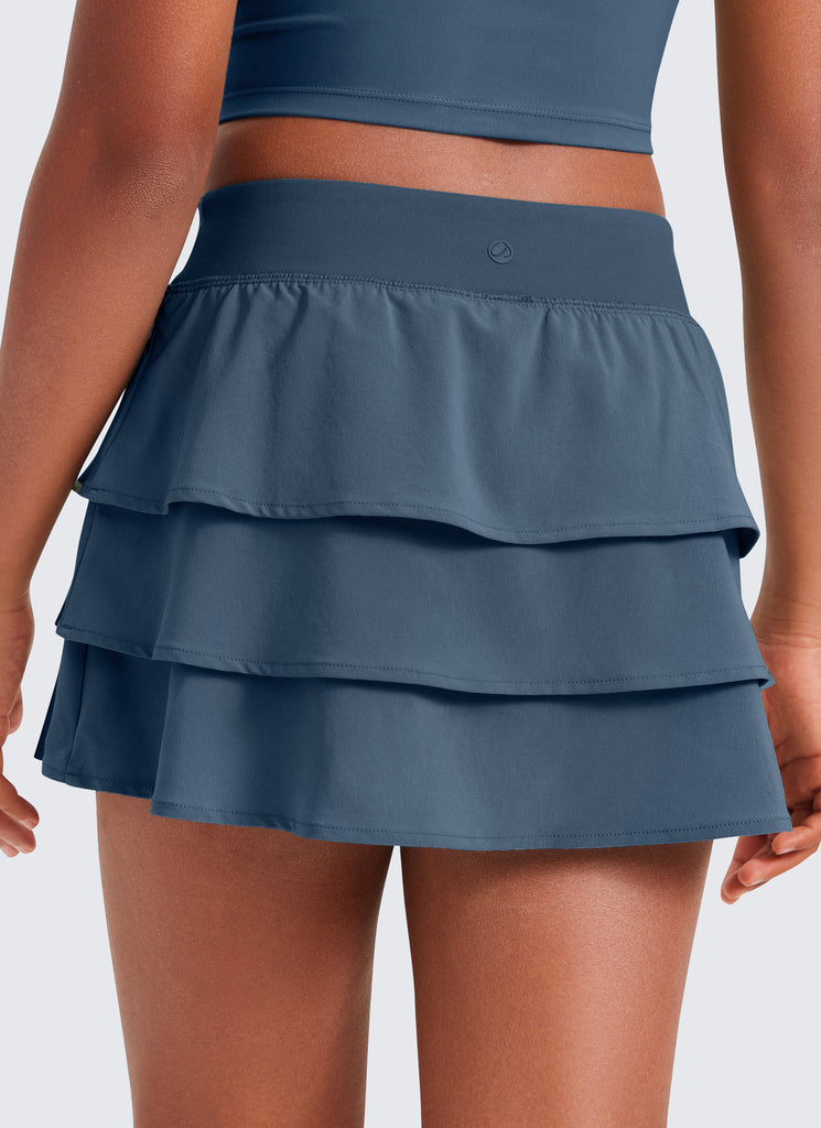 CRZ YOGA Girl's Tennis Athletic Ruffle Skirts with Shorts White