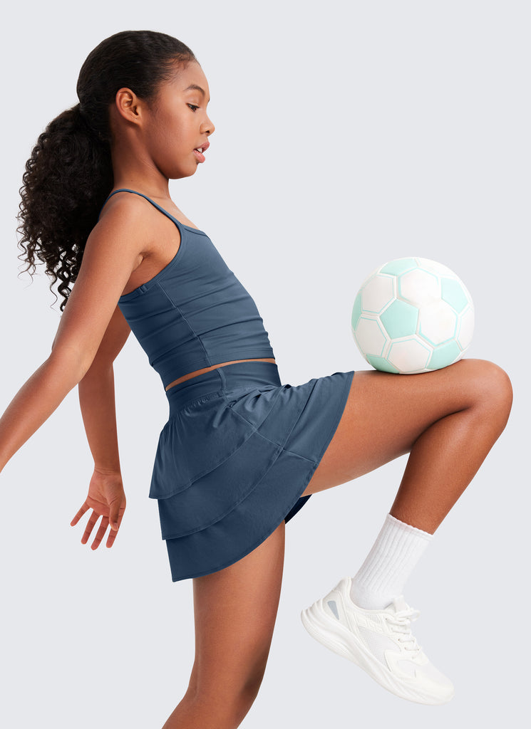 CRZ YOGA Girl's Tennis Athletic Ruffle Skirts with Shorts White