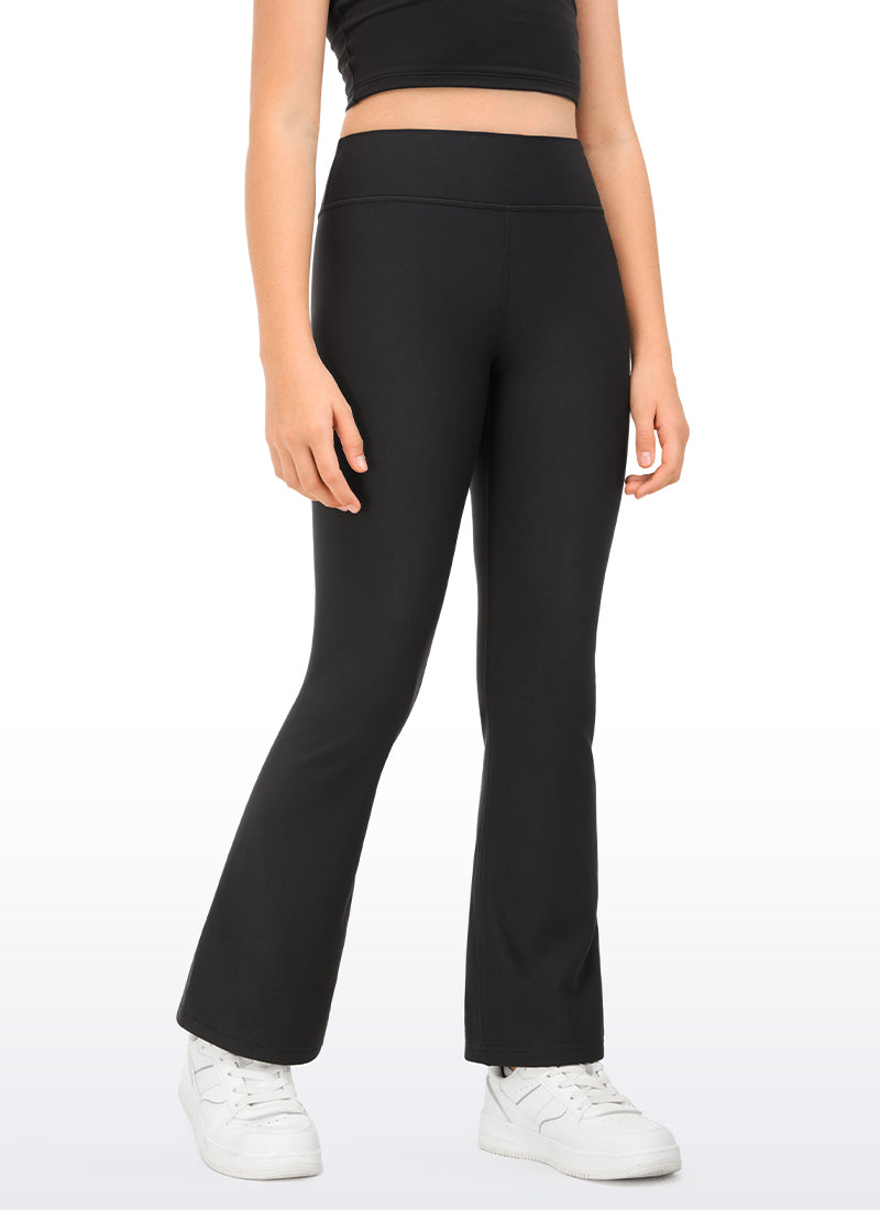 CRZ YOGA Girl's High Rise Thermal Fleece Lined Soft Flare Leggings Black