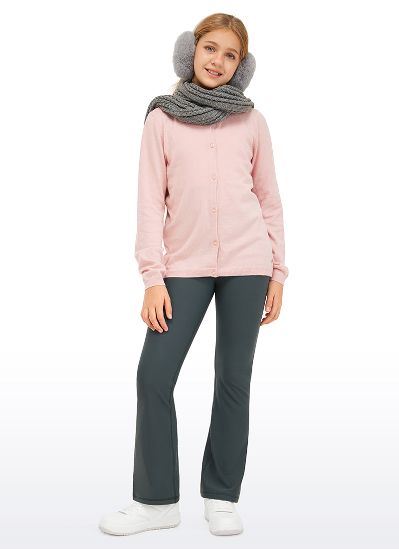 CRZ YOGA Girl's High Rise Thermal Fleece Lined Soft Flare Leggings Melanite