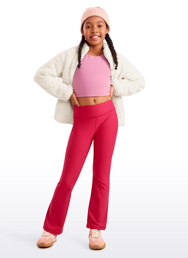 CRZ YOGA Girl's High Rise Thermal Fleece Lined Soft Flare Leggings Viva Magenta