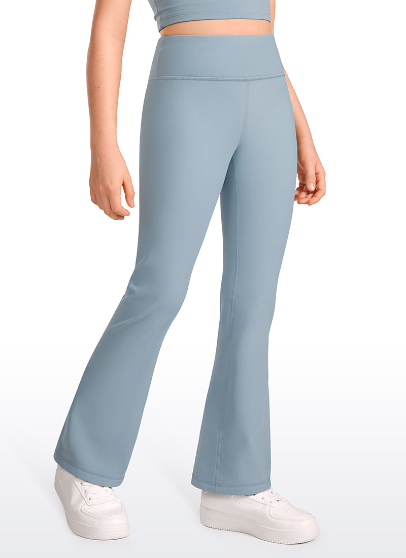 CRZ YOGA Girl's High Rise Thermal Fleece Lined Soft Flare Leggings Cambric Blue