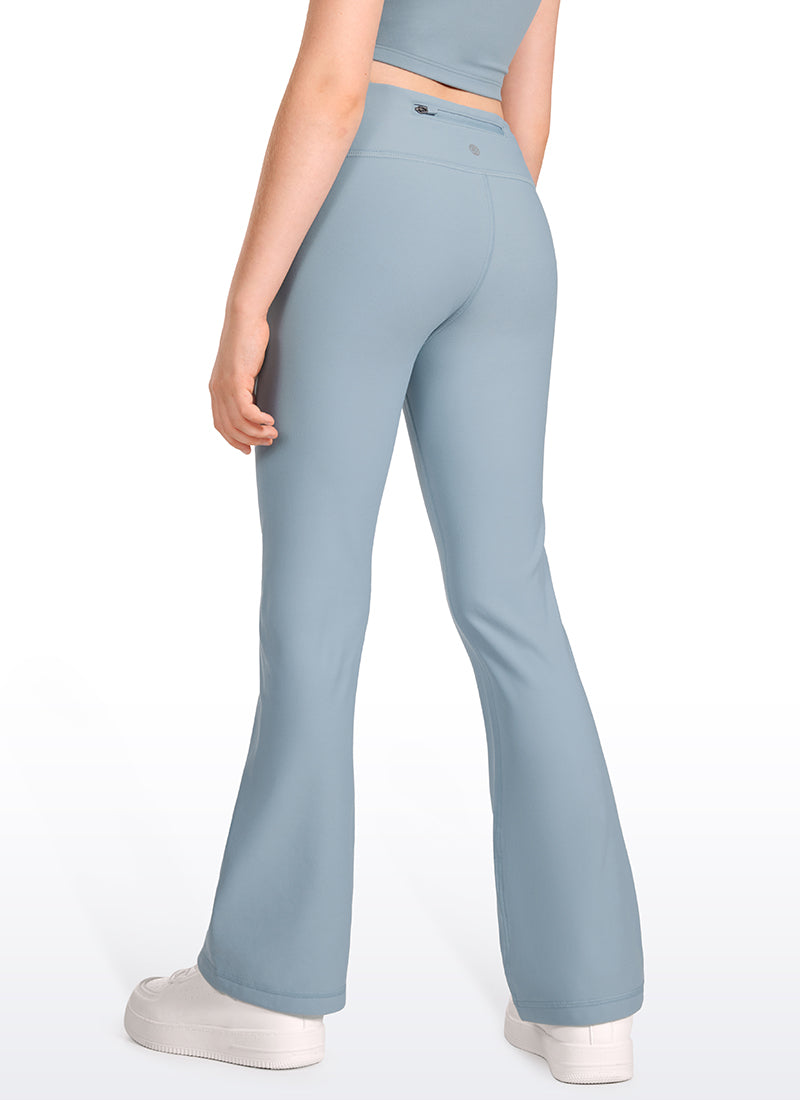 CRZ YOGA Girl's High Rise Thermal Fleece Lined Soft Flare Leggings Cambric Blue