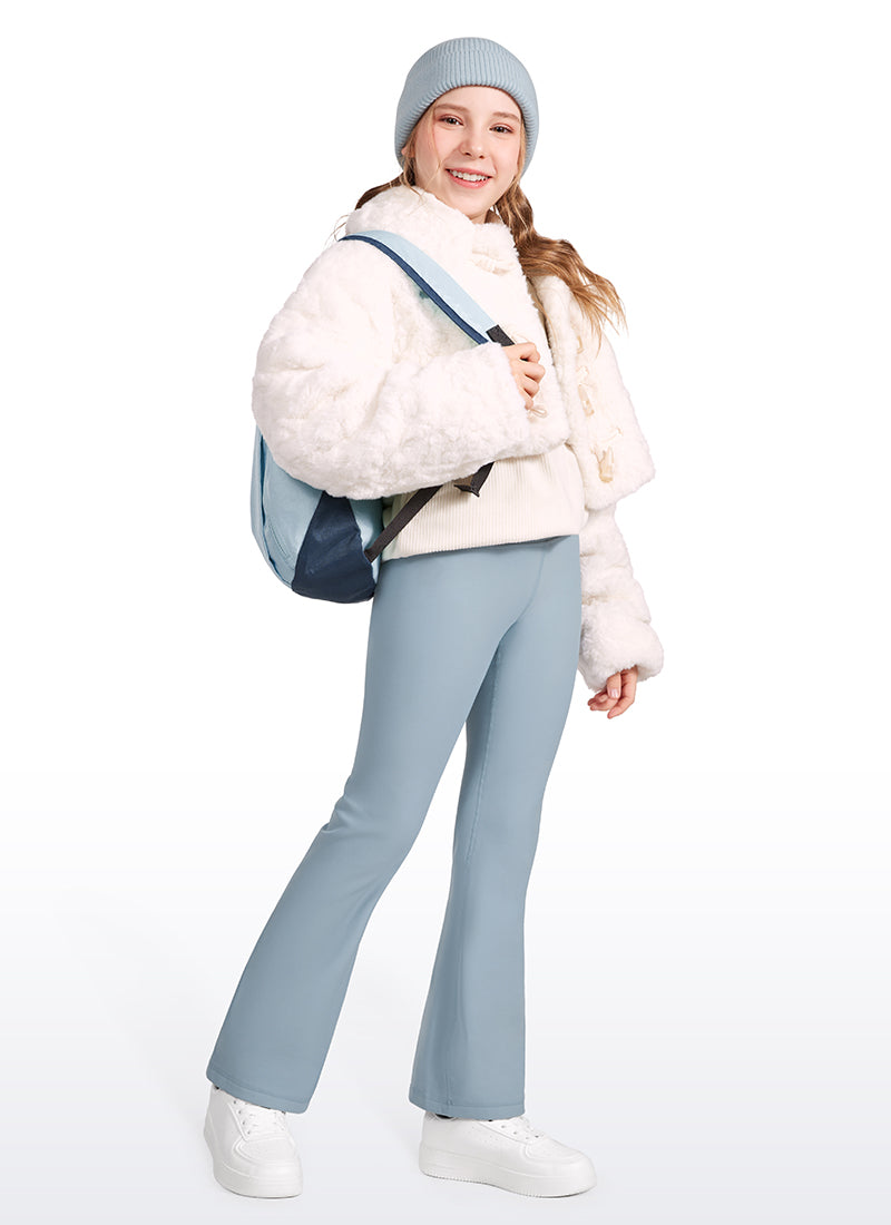 CRZ YOGA Girl's High Rise Thermal Fleece Lined Soft Flare Leggings Cambric Blue