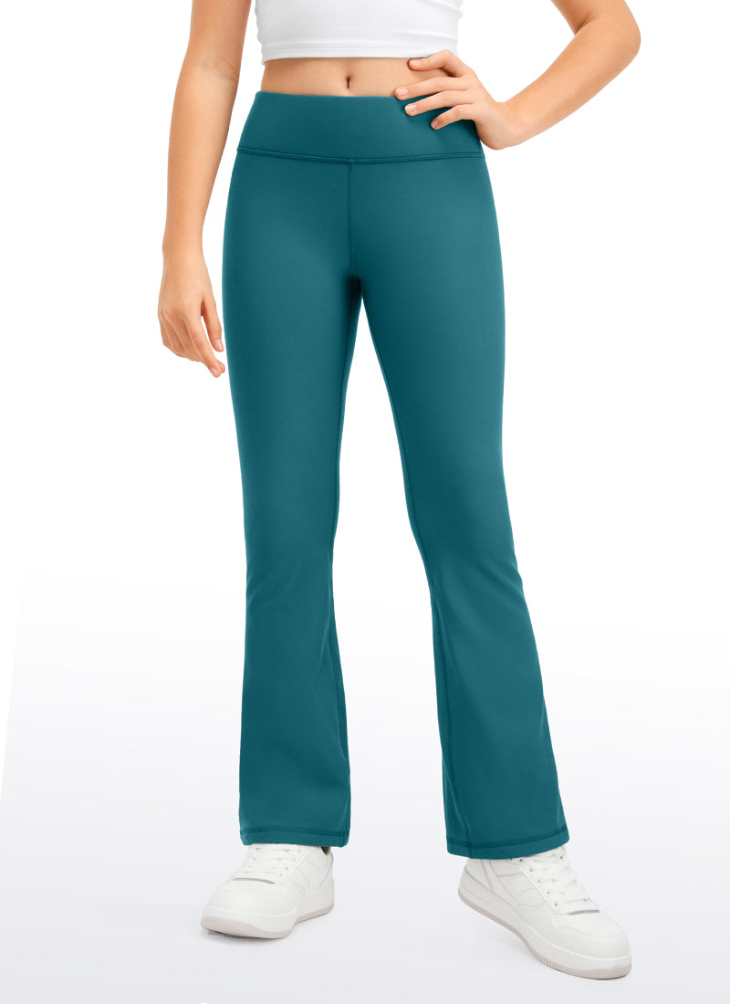 CRZ YOGA Girl's High Rise Thermal Fleece Lined Soft Flare Leggings Green Jade