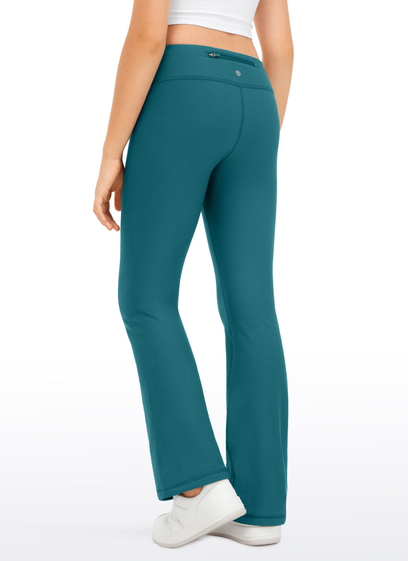 CRZ YOGA Girl's High Rise Thermal Fleece Lined Soft Flare Leggings Green Jade
