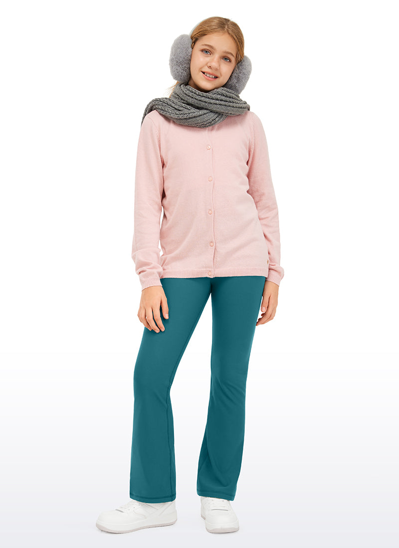 CRZ YOGA Girl's High Rise Thermal Fleece Lined Soft Flare Leggings Green Jade