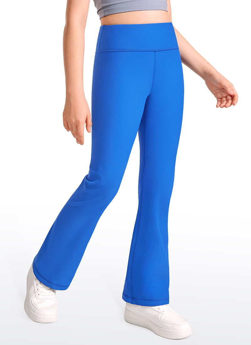 CRZ YOGA Girl's High Rise Thermal Fleece Lined Soft Flare Leggings Sparkle Blue