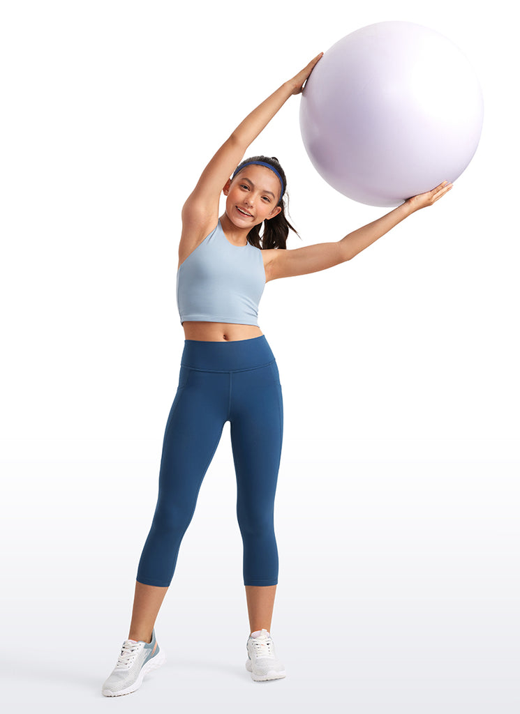 CRZ YOGA Girls Butterluxe Athletic Capri Leggings with Pockets French Navy