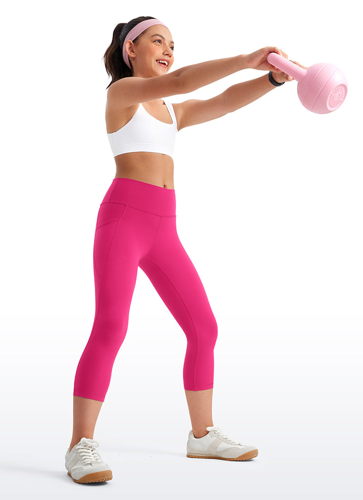 CRZ YOGA Girls Butterluxe Athletic Capri Leggings with Pockets Granita Pink