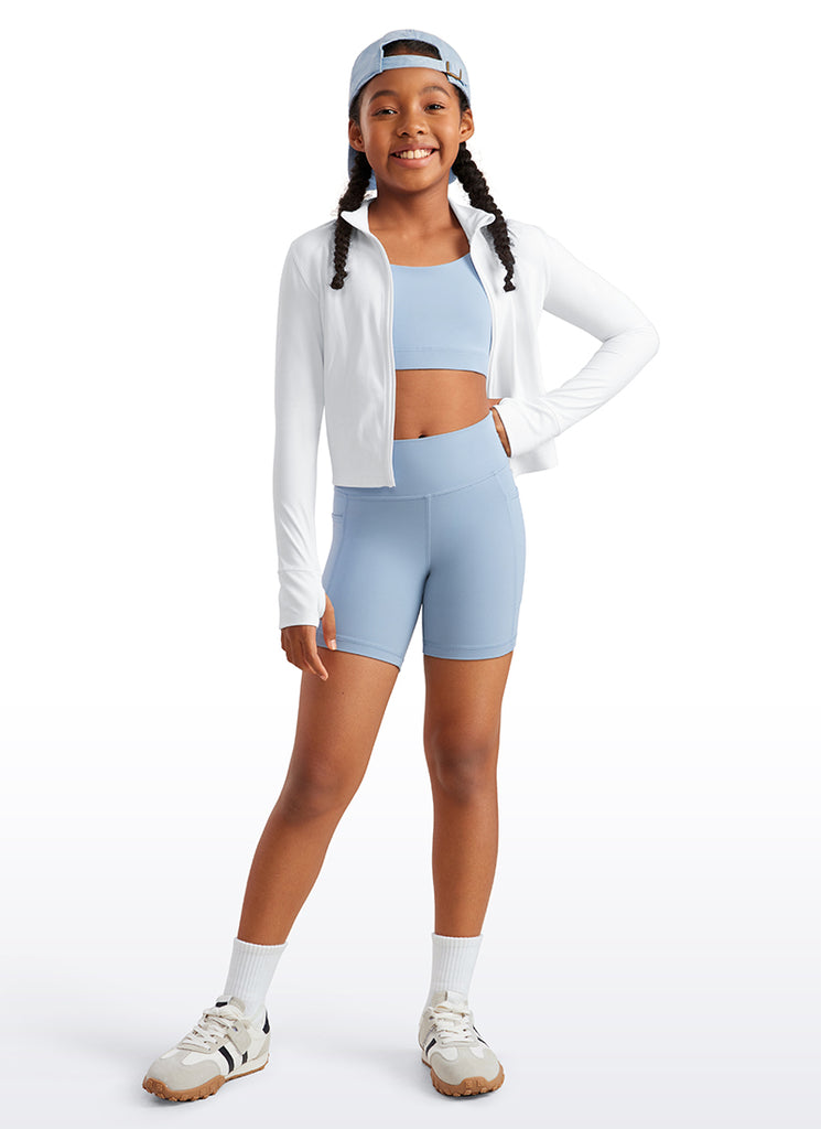 CRZ YOGA Girl's Active Sports Yoga Lounge Butterluxe Yoga Biker Shorts Cambric Blue