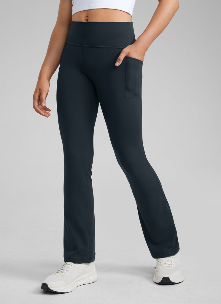 CRZ YOGA Girls' Casual Flare Leggings with Pockets Bootcut Pants True Navy