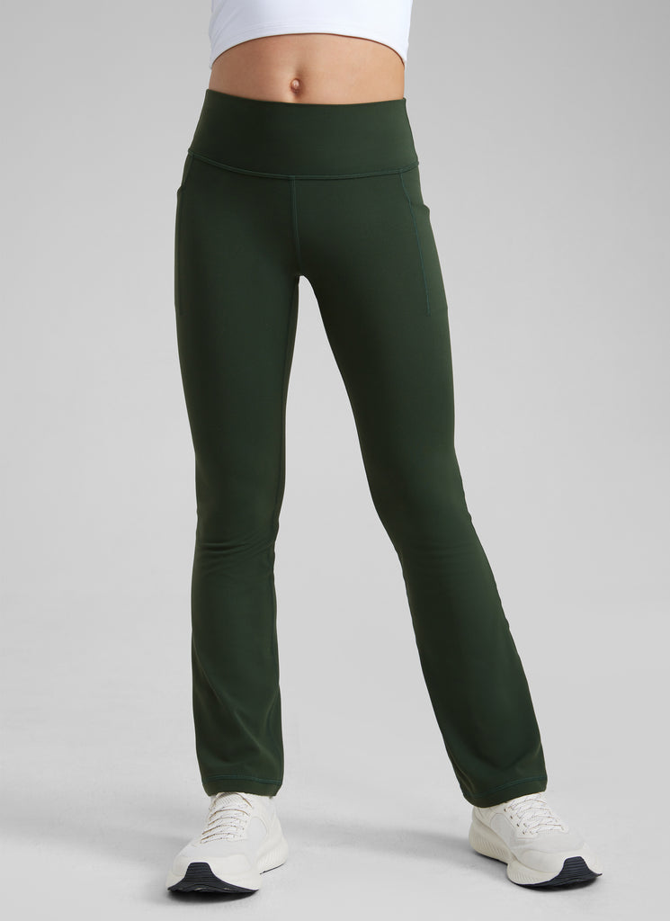 CRZ YOGA Girls' Casual Flare Leggings with Pockets Bootcut Pants Oasis Blue