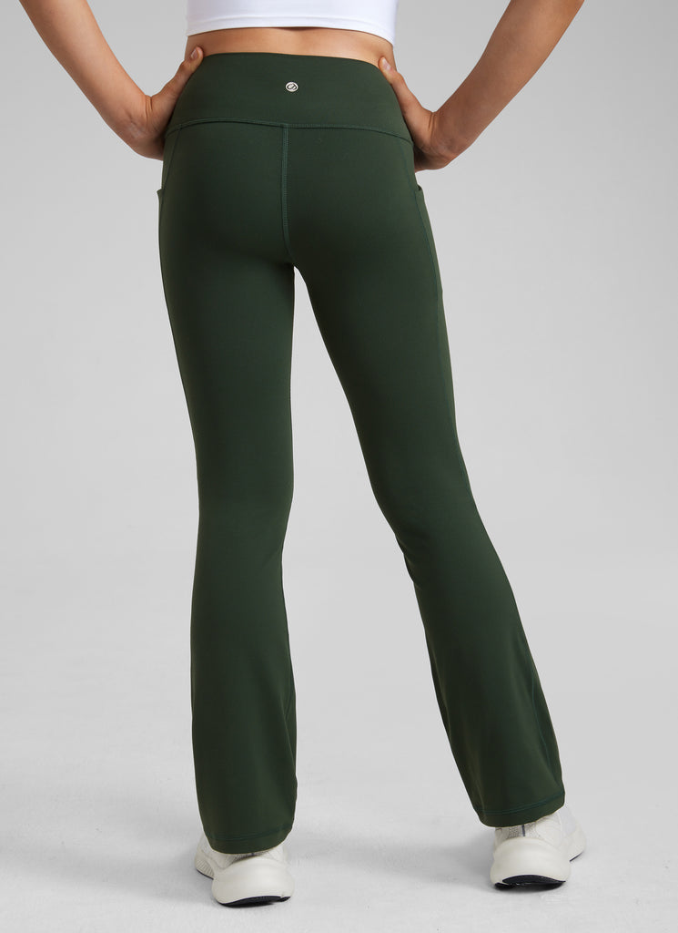 CRZ YOGA Girls' Casual Flare Leggings with Pockets Bootcut Pants Oasis Blue