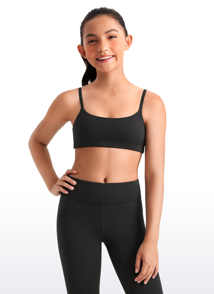 CRZ YOGA Girls Butterluxe Adjustable Spaghetti Strap Scoop Neck Bra Black