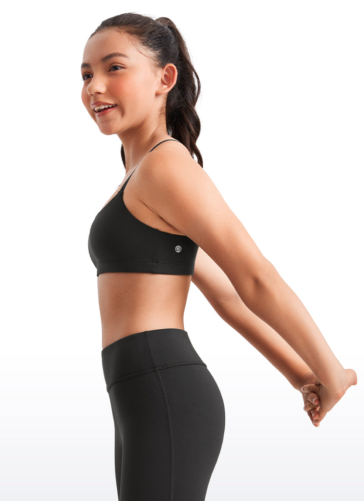 CRZ YOGA Girls Butterluxe Adjustable Spaghetti Strap Scoop Neck Bra Black