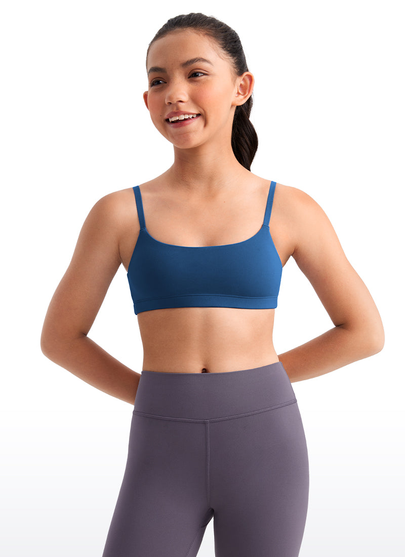 CRZ YOGA Girls Butterluxe Adjustable Spaghetti Strap Scoop Neck Bra French Navy
