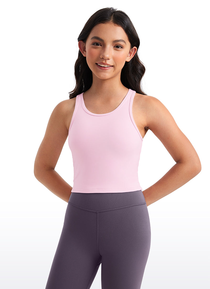 CRZ YOGA girl's Active Butterluxe Tight Fit Tank Tops Racerback Pink Peony