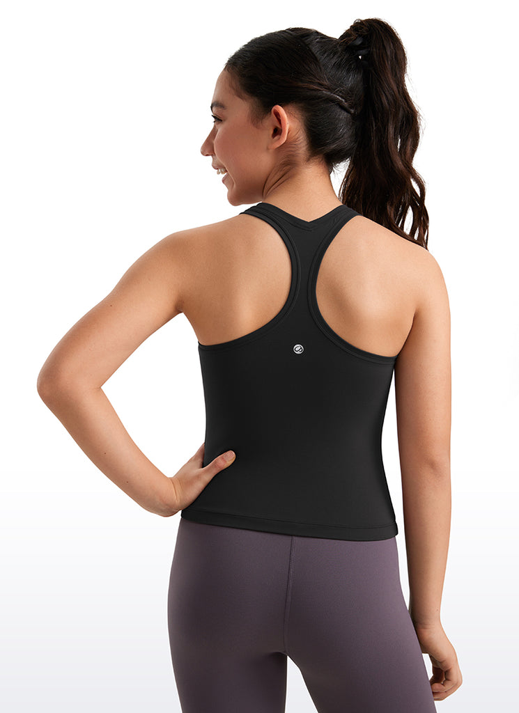 CRZ YOGA Girl's Yoga Tight Fit Butterluxe Crewneck Tank Top Racerback Pink Peony