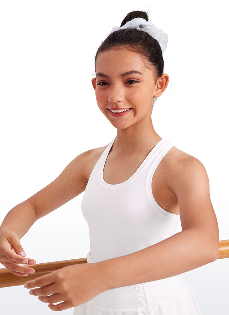 CRZ YOGA Girl's Yoga Tight Fit Butterluxe Crewneck Tank Top Racerback White