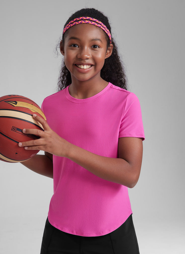 CRZ YOGA Girls Cloudweight Short Sleeve Quick Dry Round Neck T Shirts Light Purple