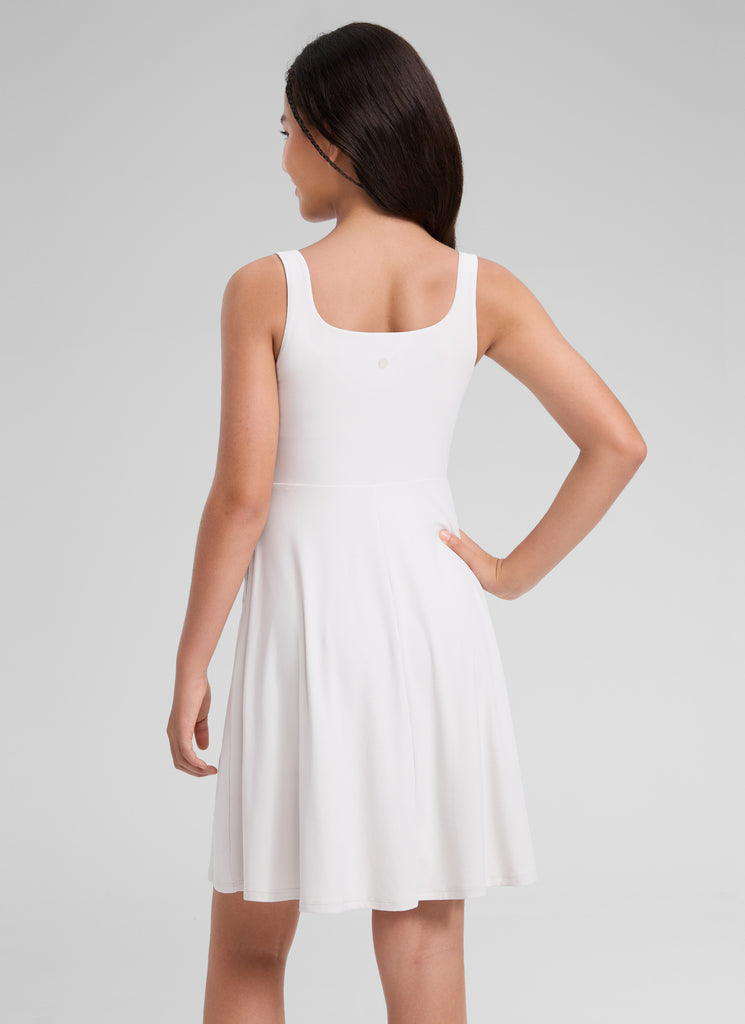 CRZ YOGA Women's Cloudweight Casual Double Lined Pocket Midi Dress Milky White