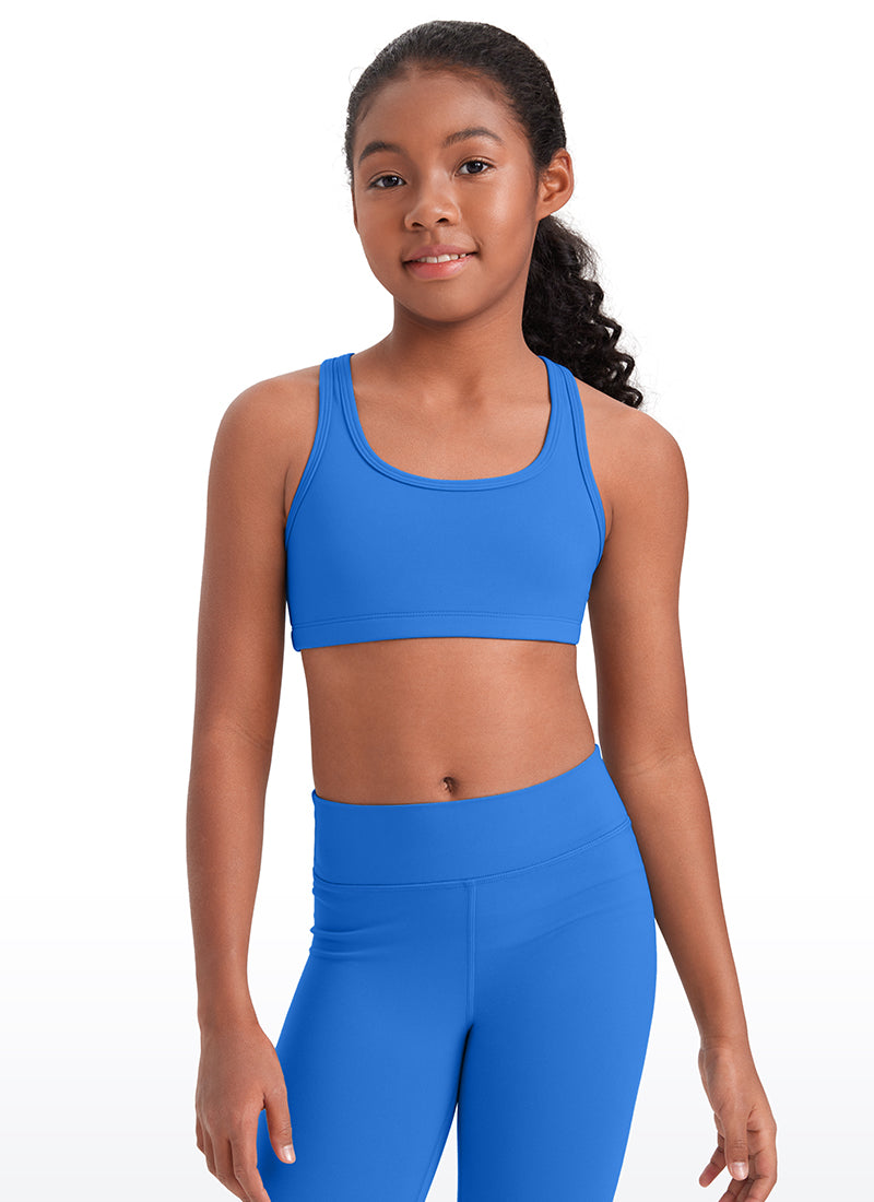 CRZ YOGA  Girl’s Butterluxe Scoop Neck Racerback Yoga Bra Sparkle Blue