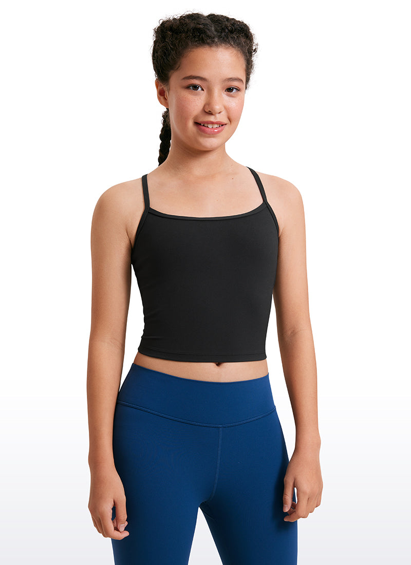 CRZ YOGA Girl's Active Sports Double Lined Y-Back Bra Teens Tank Tops Black