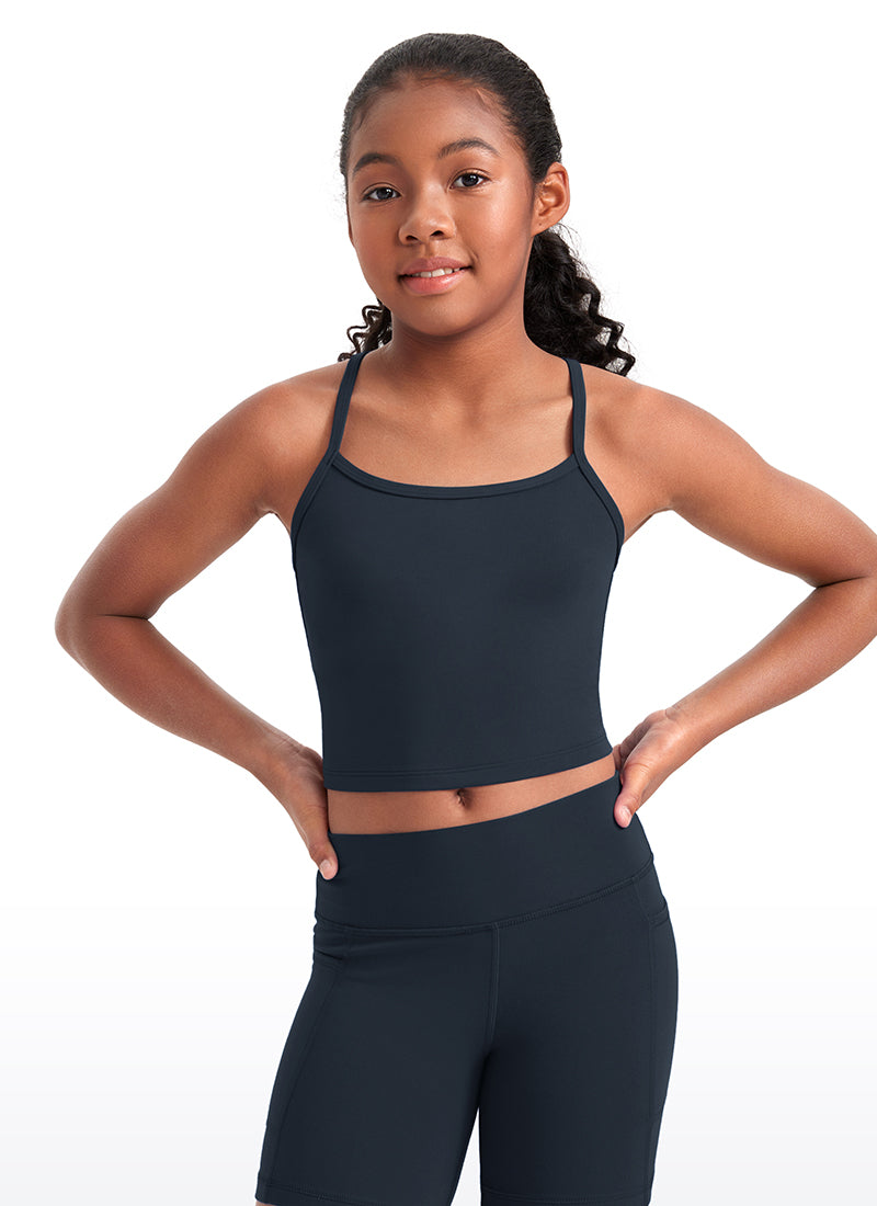 CRZ YOGA Girl's Active Sports Double Lined Y-Back Bra Teens Tank Tops Twilight Blue