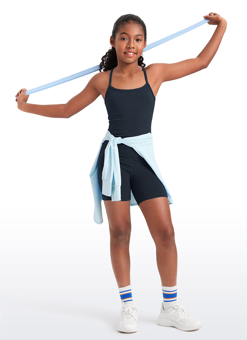 CRZ YOGA Girl's Active Sports Double Lined Y-Back Bra Teens Tank Tops Twilight Blue