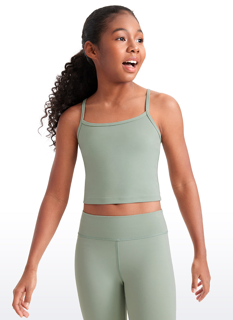 CRZ YOGA Girl's Active Sports Double Lined Y-Back Bra Teens Tank Tops Green Palm Court