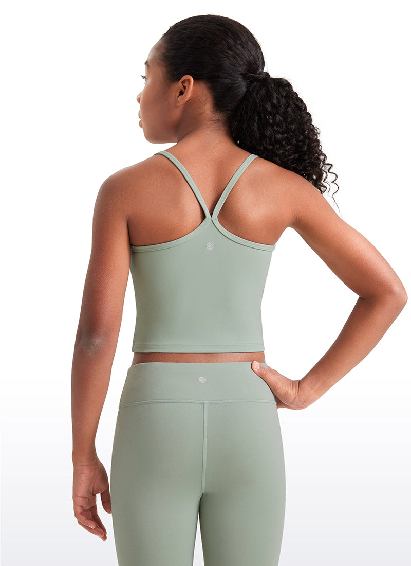CRZ YOGA Girl's Active Sports Double Lined Y-Back Bra Teens Tank Tops Green Palm Court