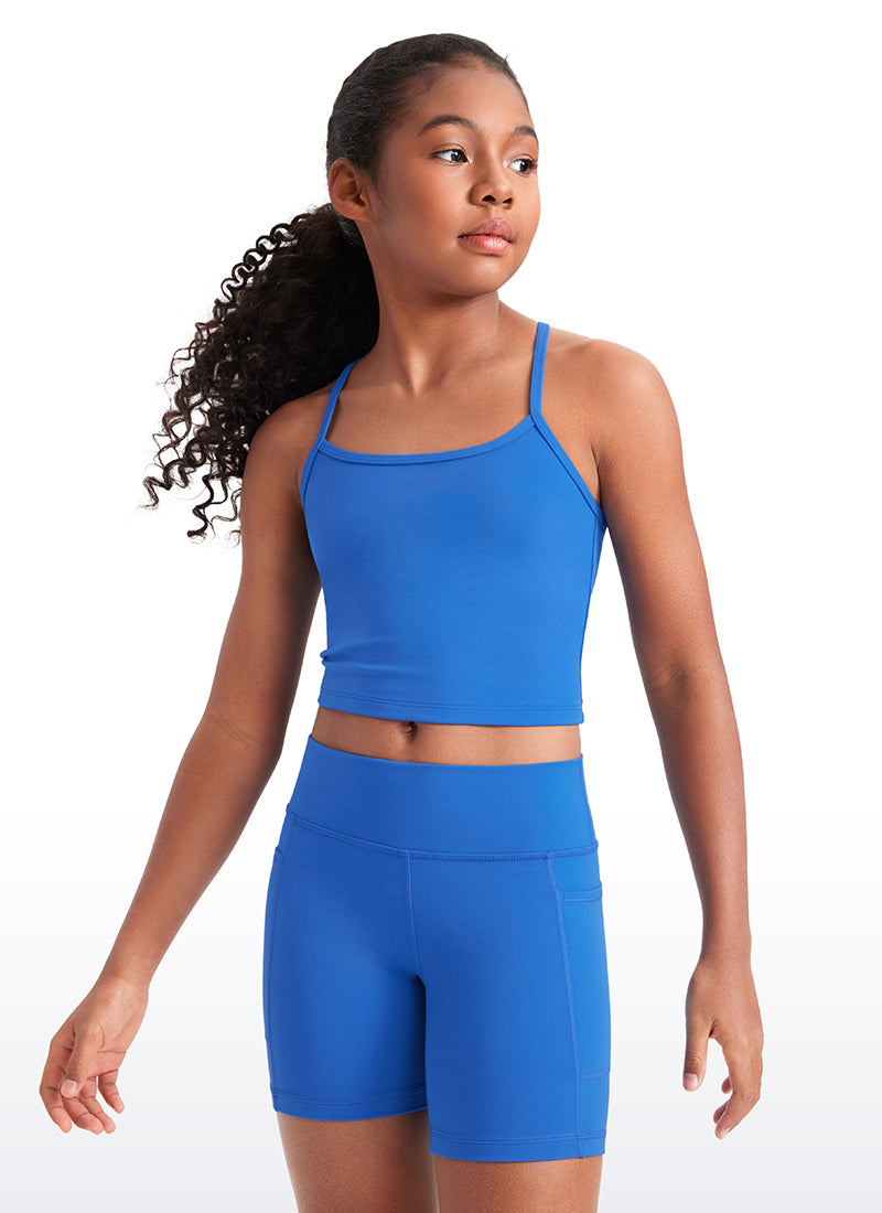 CRZ YOGA Girl's Active Sports Double Lined Y-Back Bra Teens Tank Tops Sparkle Blue