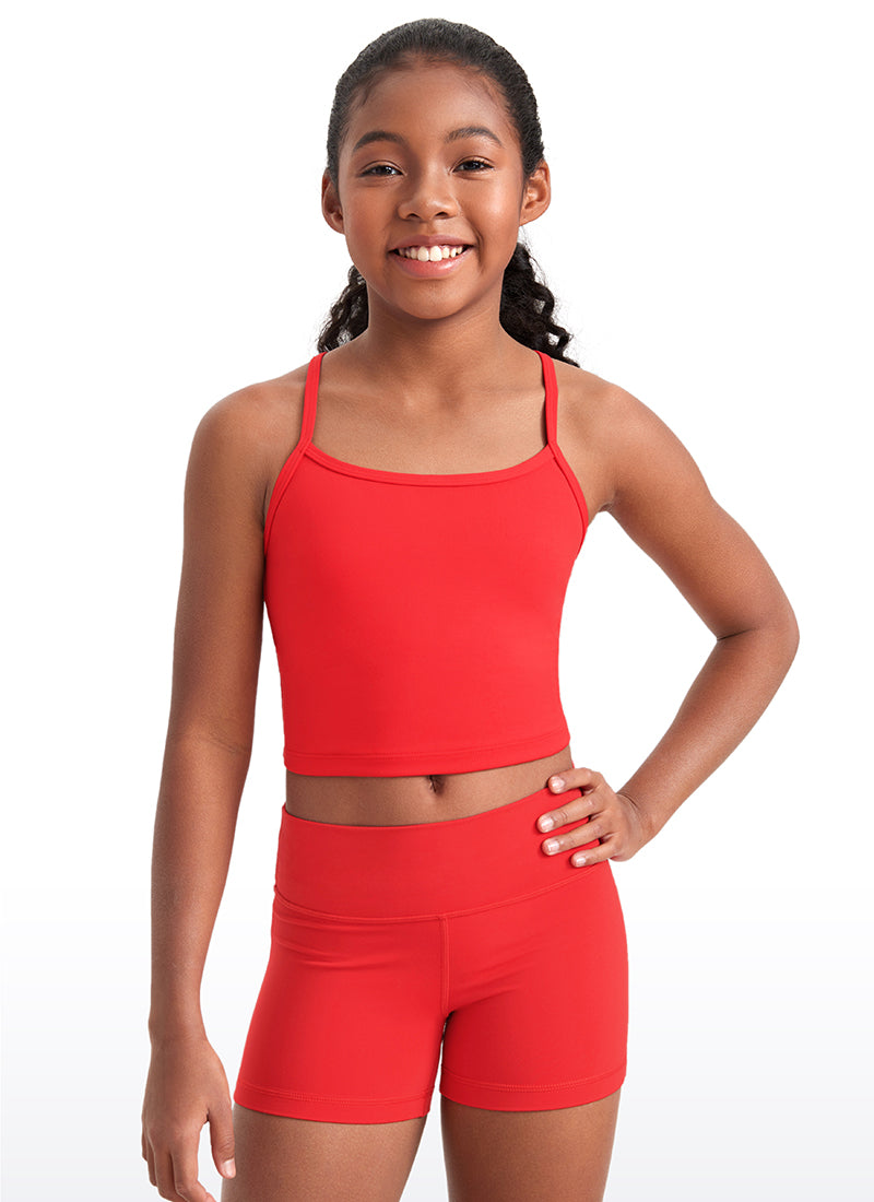 CRZ YOGA Girl's Active Sports Double Lined Y-Back Bra Teens Tank Tops Deep Red