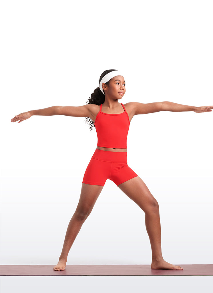 CRZ YOGA Girl's Active Sports Double Lined Y-Back Bra Teens Tank Tops Sparkle Blue