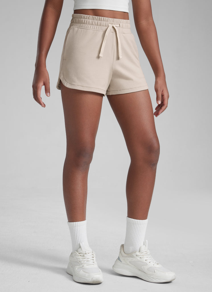 CRZ YOGA Girls Dolphin with Drawstring Pockets Sweat Shorts Milky White