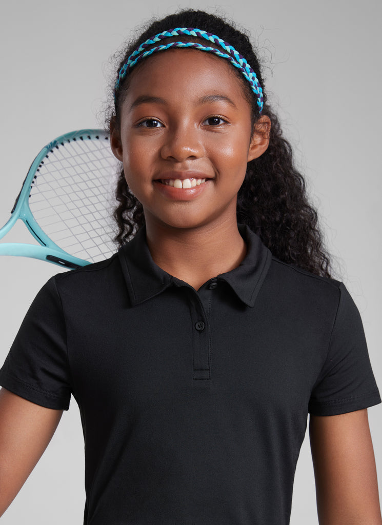 CRZ YOGA Girls Cloud Jersey Short Sleeve Polo Shirts Black