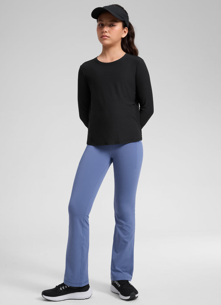 CRZ YOGA Girl's Cloudweight Casual Scoop Neck Hip Length Long Sleeves Black