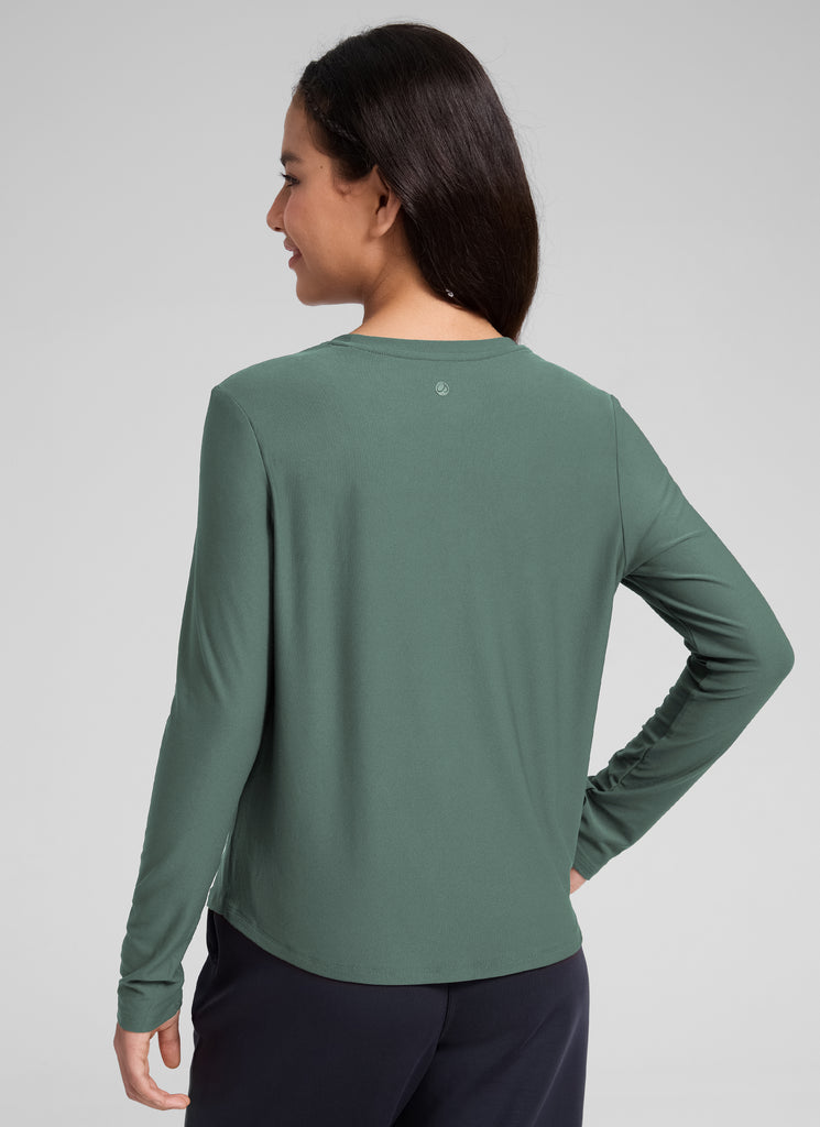 CRZ YOGA Girl's Cloudweight Casual Scoop Neck Hip Length Long Sleeves Graphite Green