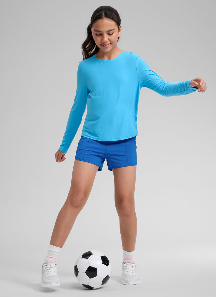 CRZ YOGA Girl's Cloudweight Casual Scoop Neck Hip Length Long Sleeves Kayak Blue