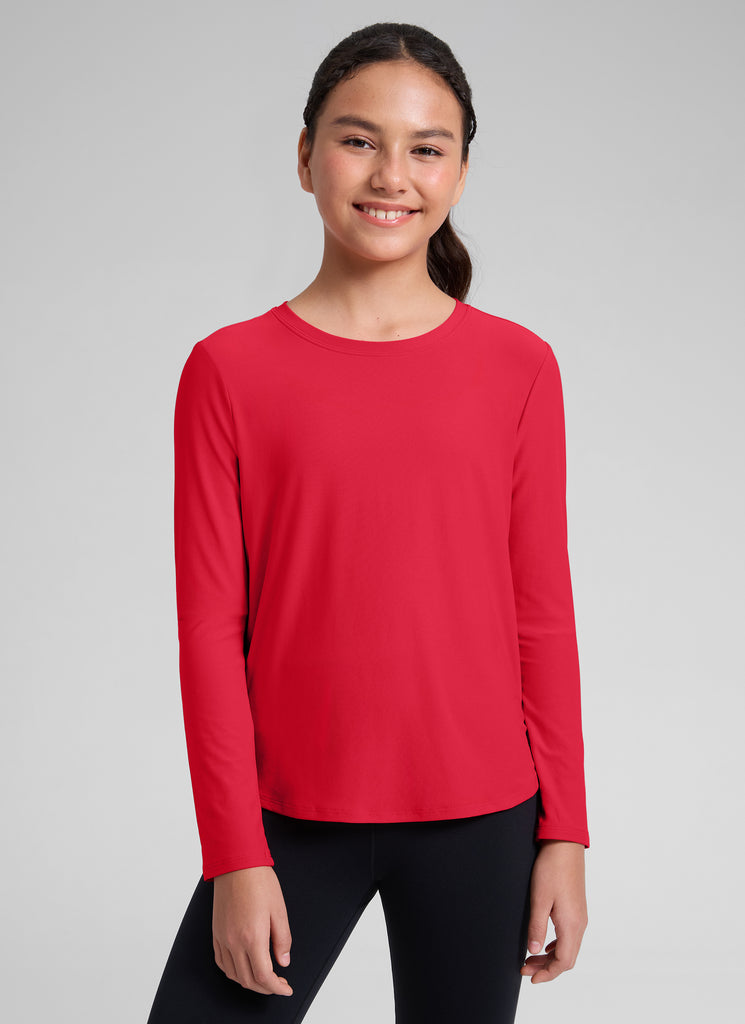 CRZ YOGA Girl's Cloudweight Casual Scoop Neck Hip Length Long Sleeves Kayak Blue