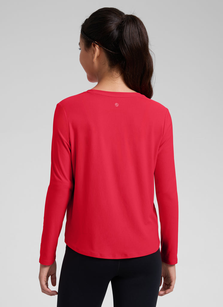 CRZ YOGA Girl's Cloudweight Casual Scoop Neck Hip Length Long Sleeves Aurora Red